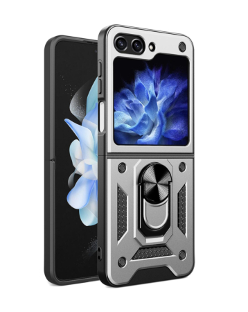 Galaxy Z Flip 5 Dual Layers Hybrid Case with Metal Ring - SILVER (Only Ground Shipping)