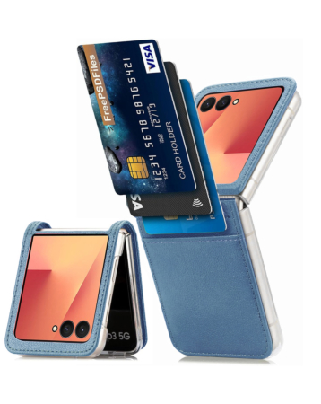 Galaxy Z Flip 7 Genuine Leather Case - BLUE (Only Ground Shipping)