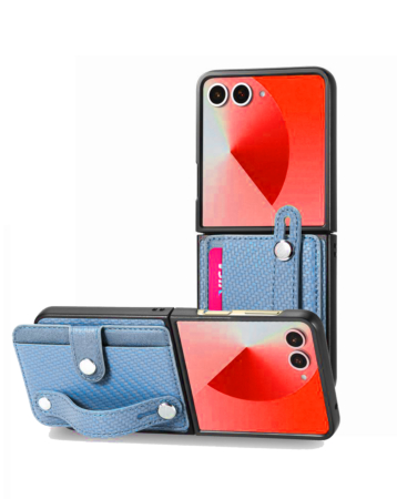 Wallet Case with Credit Card Holder Slot & Wristband - BLUE for Galaxy Z Flip 7 (Only Ground Shipping)