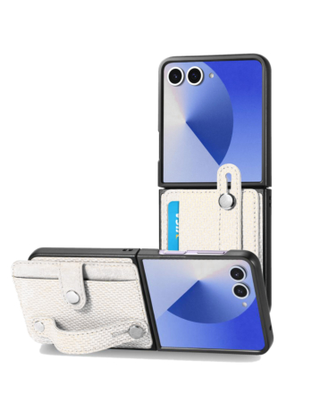 Wallet Case with Credit Card Holder Slot & Wristband -WHITE for Galaxy Z Flip 7 (Only Ground Shipping)