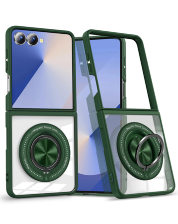 Skin Feel Transparent Case with Kickstand (GREEN) for Galaxy Z Flip 8 (Only Ground Shipping)
