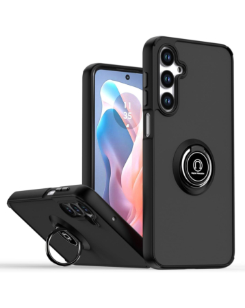 Hard PC Rear / Soft TPU Colorful Border Case with I-ring Holder - BLACK for Galaxy A16 (Only Ground Shipping)