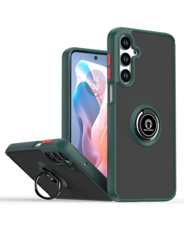 Hard PC Rear / Soft TPU Colorful Border Case with I-ring Holder - DARK GREEN for Galaxy A16 (Only Ground Shipping)