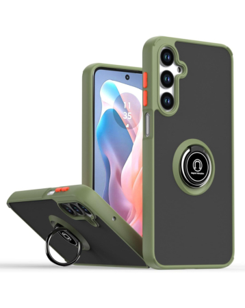Hard PC Rear / Soft TPU Colorful Border Case with I-ring Holder - NAVY GREEN for Galaxy A16 (Only Ground Shipping)