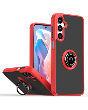Hard PC Rear / Soft TPU Colorful Border Case with I-ring Holder - RED for Galaxy A16 (Only Ground Shipping)