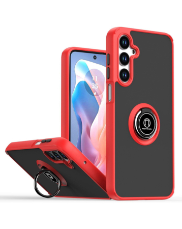Hard PC Rear / Soft TPU Colorful Border Case with I-ring Holder - RED for Galaxy A26 (Only Ground Shipping)