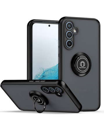Galaxy A35 5G Hard PC Rear / Soft TPU Colorful Border Case with I-ring Holder - BLACK (Only Ground Shipping)