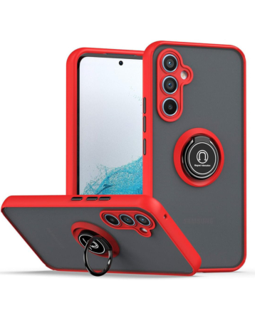 Galaxy A35 5G Hard PC Rear / Soft TPU Colorful Border Case with I-ring Holder - RED (Only Ground Shipping)