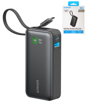 Anker Nano Power Bank with Built-In USB-C Cable (10000 mAh / 30W) (BLACK) (Only Ground Shipping)
