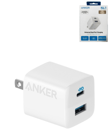 Anker Powerport 323 Dual Port Wall Adapter USB C+A (32W) (WHITE) (Only Ground Shipping)
