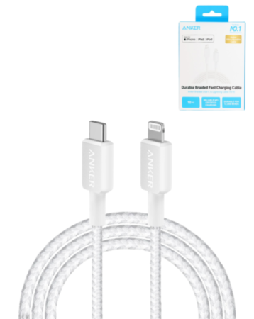 Anker 322 Braided USB-C To Lightning WHITE (10ft) (30W) (Only Ground Shipping)