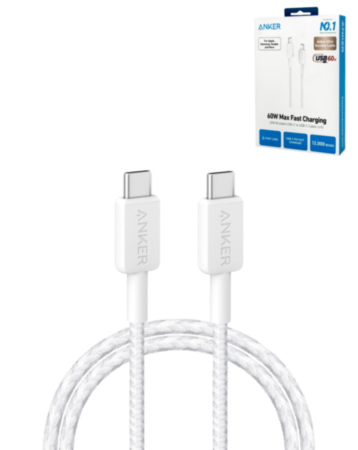 Anker 322 USB C-C Braided Charging Cable (WHITE) (6ft) (60W) (Only Ground Shipping)