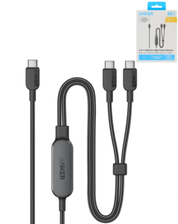Anker Braided 2-in-1 USB C-C Charging Cable (4ft) (BLACK) (Only Ground Shipping)