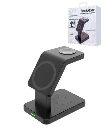 Brookstone (3in1) MagSafe Wireless Charging Station (15W) - BLACK (Only Ground Shipping)