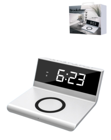 Brookstone Alarm Clock Wireless Charging (10W) (WHITE) (Only Ground Shipping)