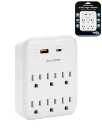Brookstone 6-Port Outlets Chargers , 1 USB-C , 1 USB-A (WHITE) (Only Ground Shipping)