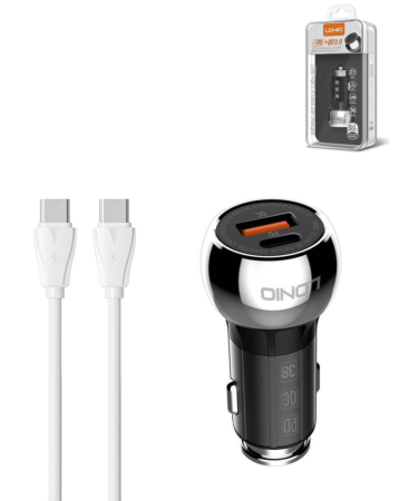 LDNIO C1 Dual USB A+C Car Charger with USB C-C Cable (3ft) (36W) (Only Ground Shipping)