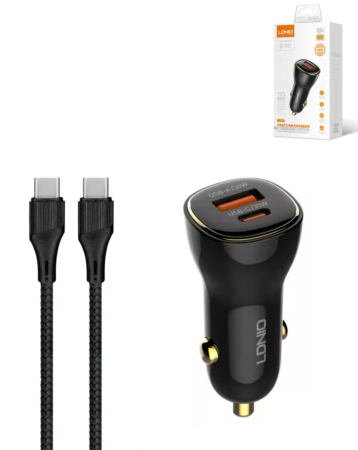 LDNIO C103 PD QC4.0 Dual USB A+C Car Charger with USB C-C Cable (3ft) (60W) (Only Ground Shipping)