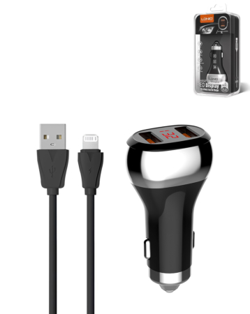 LDNIO C2 Dual USB-A Car Charger with USB A-L Non-MFI Charging Cable (3ft) (36W) (Only Ground Shipping)
