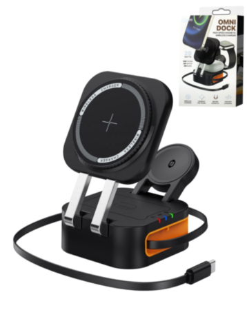 4-in-1 Wireless Charging Stand, Phone, Watch, Airpods, and Retractable Cable (15W) (BLACK) (Only Ground Shipping)