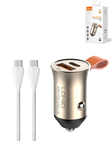 LDNIO C509Q PD QC4.0 Dual USB A+C Car Charger with USB C-C Cable (3ft) (18W) (Only Ground Shipping)