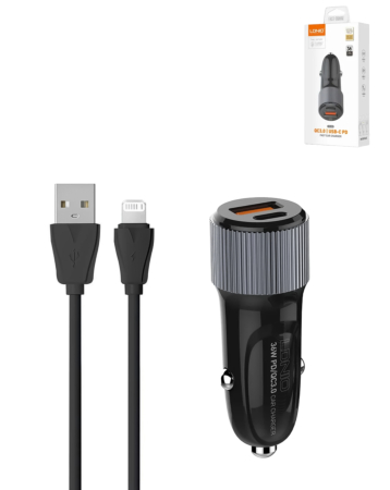 LDNIO C510Q PD QC3.0 Dual USB A+C Car Charger with USB A-L Non-MFI Cable (3ft) (36W) (Only Ground Shipping)