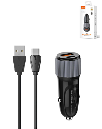 LDNIO C510Q PD QC3.0 Dual USB A+C Car Charger with USB A-C Cable (3ft) (36W) (Only Ground Shipping)