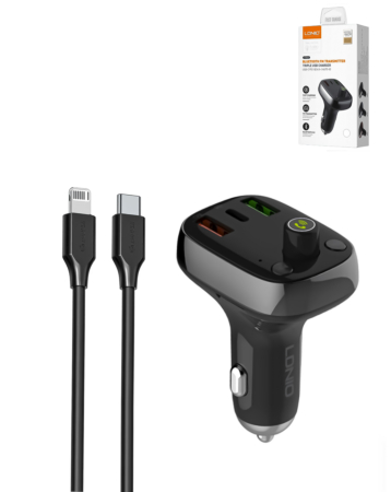 LDNIO C704Q Bluetooth 5.0 FM with 2X USB A+C Car Charger with USB A-L Non-MFI Cable (3ft) (33W) (Only Ground Shipping)