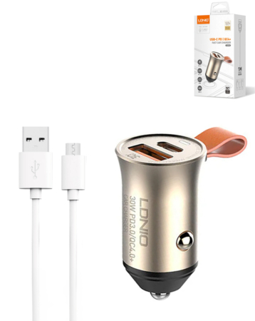 LDNIO C509Q PD QC4.0 Dual USB A+C Car Charger with USB A-M Cable (3ft) (18W) (Only Ground Shipping)