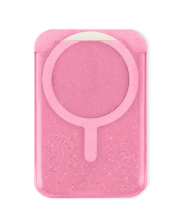 Clear Glitter Design Magnetic Card Holder (PINK) (Only Ground Shipping)