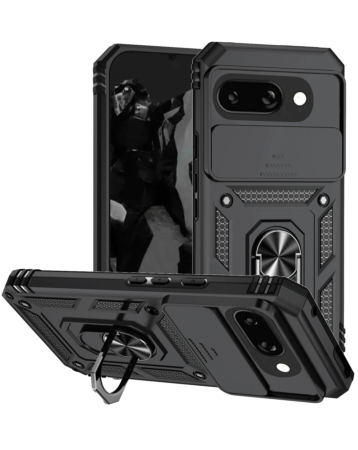 Dual Layers Hybrid Case with Metal Ring And Camera Protector - BLACK Google Pixel 9A (Only Ground Shipping)