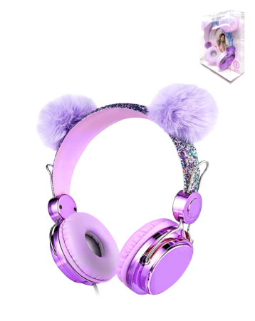 POM POM Kids Wired Headphones with Microphone (PURPLE) (Only Ground Shipping)