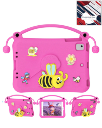 Kids Shockproof Tablet Case with Bee Handle Stand (HOT PINK) for iPad 5 (2017) / iPad 6 (2018) / Air 1 / Air 2 / Pro 9.7 (Only Ground Shipping)