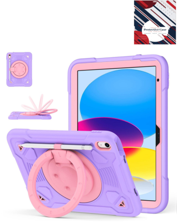 Shockproof Heavy Duty Stand Case with Pen Slot - PURPLE & PINK for iPad 10 (2022) / iPad 11 (2025) (Only Ground Shipping)