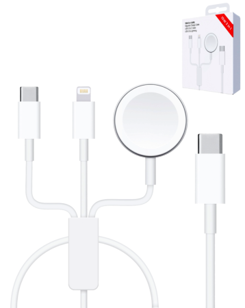 USB-C 3in1 Magnetic Watch Charging Cable with USB-C and Lightning Charger (4ft) (15W) (Only Ground Shipping)