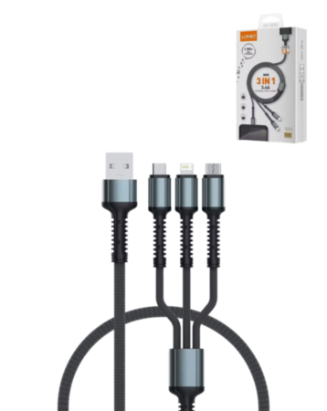 LDNIO LC93 3in1 USB A-L/M/C Universal Smart Charging Cable (4ft) (60W) (GRAY) (Only Ground Shipping)
