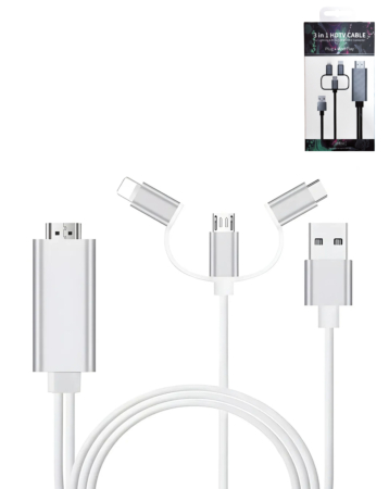 Display 3in1 Cable for HDMI & USB L / M / C (HDTV / Charging & Data) (Only Ground Shipping)