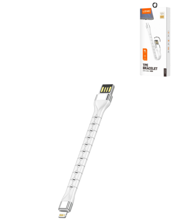 LDNIO LS50 USB A-L Non-MFI TPE Bracelet Charging Cable (WHITE) (0.5ft) (12W) (Only Ground Shipping)