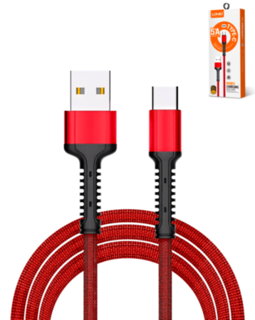 LDNIO LS63 USB A-C Braided Fast Charging Data Cable (RED) (3ft) (20W) (Only Ground Shipping)