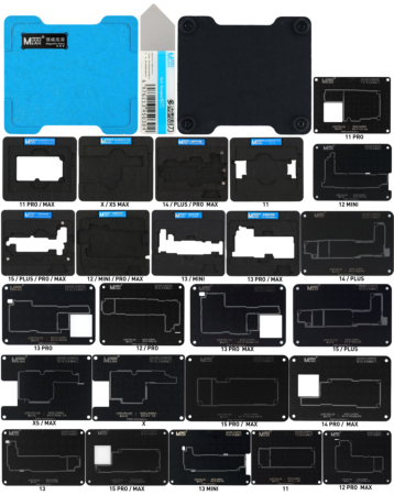 Stock up on the MaAnt 0.12mm Motherboard Middle Layer BGA Reballing Stencil Platform Set for iPhone X to 15 Pro Max.