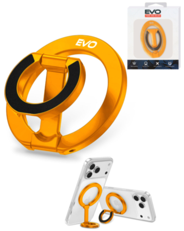 EVO FlexRing Magnetic Phone Holder with Kickstand Support & Wireless Charging (ORANGE) (Only Ground Shipping)