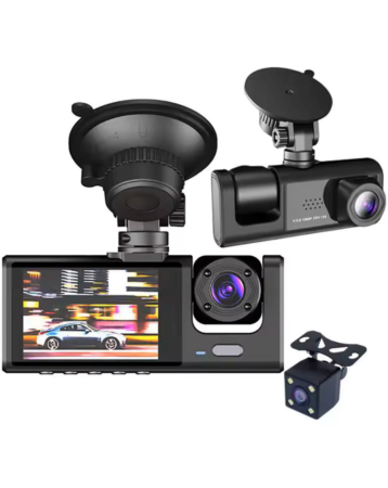 Wide Angle Full HD Dash Cam with (1800 mAh) Battery (1280*720P / 30FPS) (Front / In-Cabin / Tail Camera) (Only Ground Shipping)