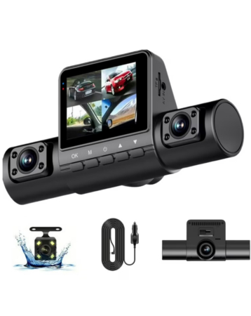Dual Wide Angle Full HD Dash Cam with (1500 mAh) Battery (1280*720P / 30FPS) (Front / In-Cabin / Tail Camera) (Only Ground Shipping)