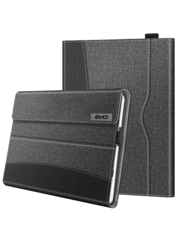 EVO Elegant Fabric Covered Business Portfolio Protective Case with Pen Holder for Microsof Surface Pro 9 / 10 / 11 (GRAY / BLACK) (Only Ground Shipping)