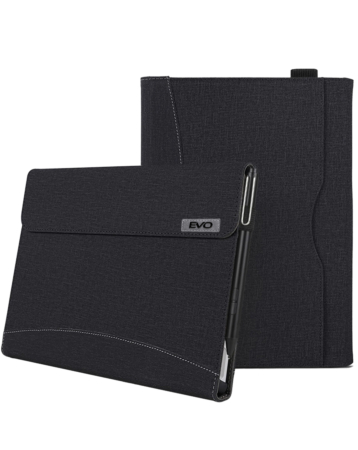 EVO Elegant Fabric Covered Business Portfolio Protective Case with Pen Holder for Microsof Surface Pro 9 / 10 / 11 (BLACK) (Only Ground Shipping)