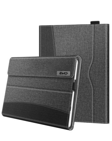 EVO Elegant Fabric Covered Business Portfolio Protective Case with Pen Holder for Microsof Surface Pro 3 /4 / 5 / 6 / 7 (GRAY / BLACK) (Only Ground Shipping)