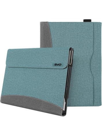EVO Elegant Fabric Covered Business Portfolio Protective Case with Pen Holder for Microsof Surface Pro 9 / 10 / 11 (GRAY / BLUE) (Only Ground Shipping)