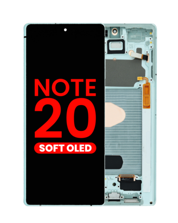 Order the OLED assembly with frame for Galaxy Note 20 N980 and N981 in Mystic Green, aftermarket OLED.
