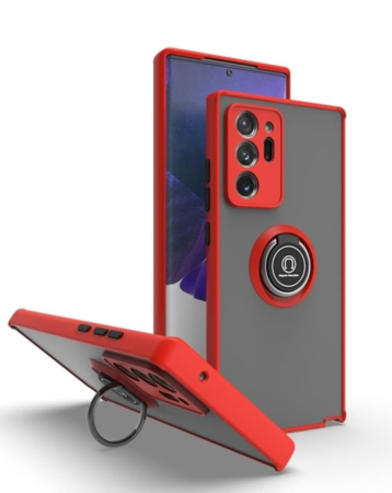 Galaxy Note 20 Ultra Hard PC Rear / Soft TPU Colorful Border Case with I-ring Holder - RED (Only Ground Shipping)