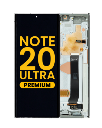 Order the premium OLED assembly with frame for Galaxy Note 20 Ultra N985 and N986 in Mystic White.
